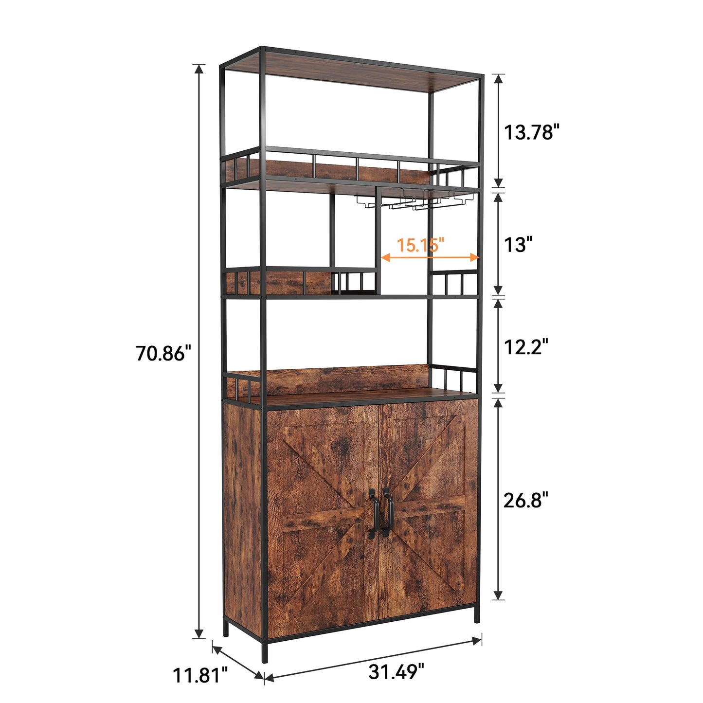 IDEALHOUSE Vintage Industrial Freestanding Wine & Bar Cabinet with Glass Holder - WoodArtSupply