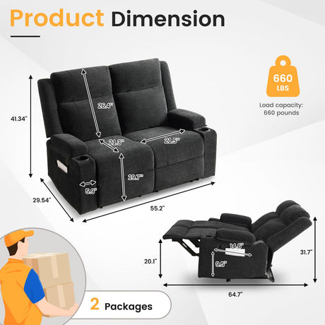 RIHEREFY Loveseat Recliner, Loveseat Sofa with Adjustable Footrest, Wall Hugger Recliner for Living Room & Home Theater & RV(Black) RIHEREFY
