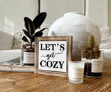 Inspirational Wood Signs, Box Wood Plaques Desk Décor, Farmhouse Home Decor Sign for Shelf, Family Table Decor for Kitchen Bedroom Dining Room, Living Room Decor, Housewarming Gift, Let's Get Cozy XJCUG