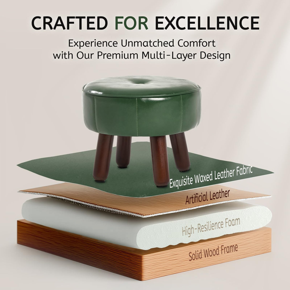 oakvivo 13in Small Foot Stool Ottoman, Round Faux Leather Foot Rest for Couch, Under Desk Pouf Footstool Footrest with Non-Skid Rubber Legs for Ling Room, Bedroom, 13''L x 13''W x 10.2''H, Green oakvivo