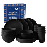 HIERYQHE 24pcs Wheat Straw Dinnerware Sets, Unbreakable Reusable Dinnerware Set for Outdoor/Kitchen, Outdoor Camping Cups Plates and Bowls Sets, Dishwasher Safe Wheat Straw Dinnerware Set for 8 HIERYQHE