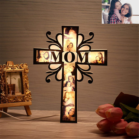 Custom Photo led Light up Cross Decoration, Personalized Acrylic Picture Night Lights Gifts for Dad Mom from Daughter Son Mother Day Father Day Mom Dad Gifts for Men Wife Husband Women CDON
