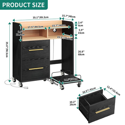 YITAHOME File Cabinet with Charging Station, Printer Table Cabinet for Home Office, Printer Stand Cart, Fits A4, Letter, Legal Size Files, Office Furniture, Black - WoodArtSupply