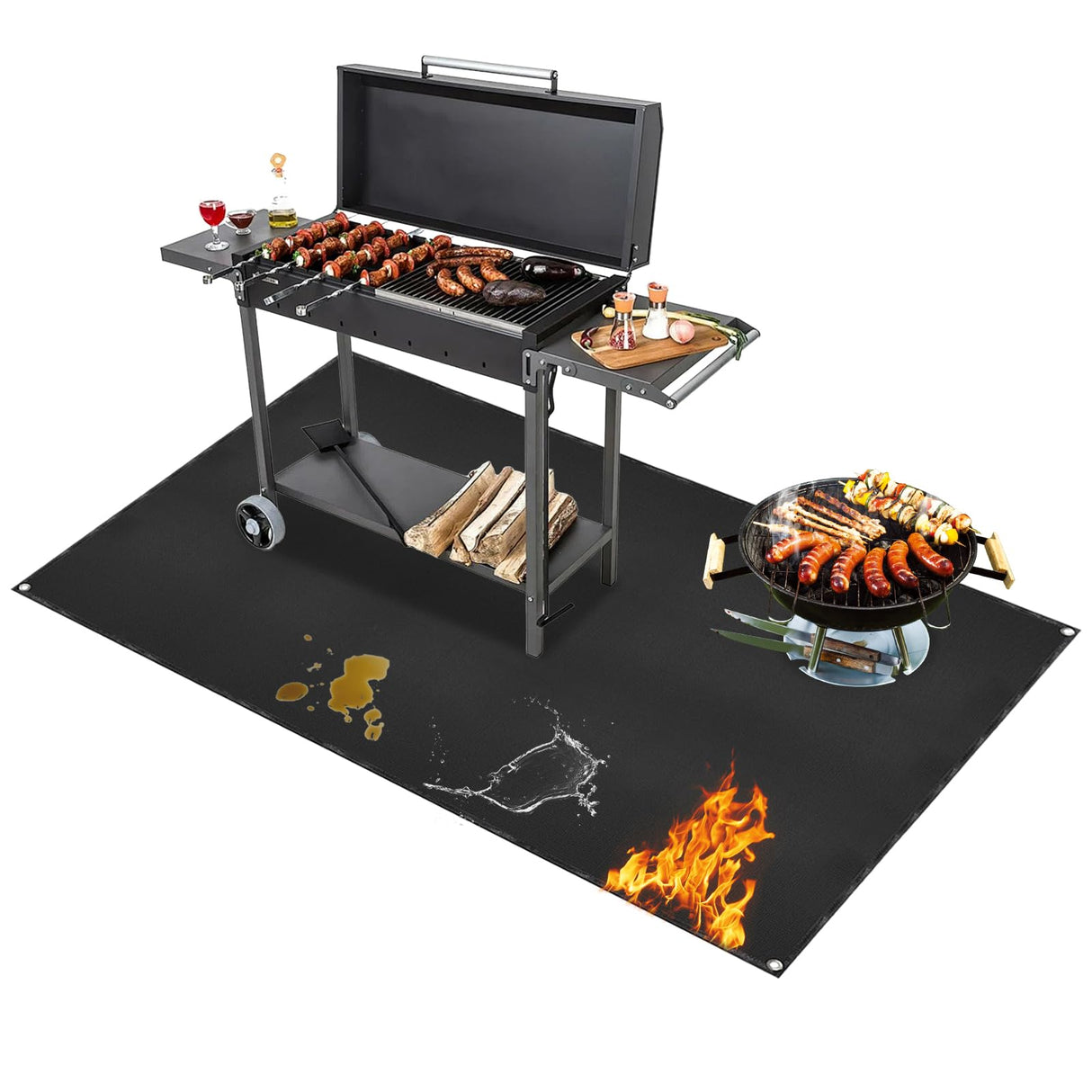 90x48 inch Outdoor Grill Mats for Outdoor Gril，Protective Mats for Decks and Patio BBQ,Fireproof Fire Pit Mat,Indoor Fireplace Mat,Oil Proof Waterproof Under Grill Floor Mats,Easy to Clean SONGC