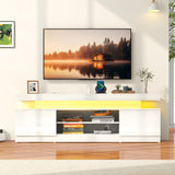 Verano Garden 63" LED TV Stand for 75 Inch TV, High Gloss Entertainment Center with 2 Storage Cabinets and Open Shelf, Modern TV Media Console with Power Outlet & Light for Living Room, Bedroom, White Verano Garden