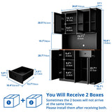 Cozy Castle Tall Kitchen Pantry Cabinet with Microwave Shelf, Modern Large Freestanding Sideboard Cupboard Kitchen Hutch Cabinet with Storage Countertop and Drawer for Dining Room, Living Room, Black Cozy Castle