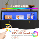 EnHomee Dresser, Black Dresser with LED, Bedroom Dressers & Chests of Drawers, Tall Dresser with 5 Wood Drawers, Black Dresser for Bedroom, 5 Drawer Dresser, Tall Dressers for Bedroom EnHomee