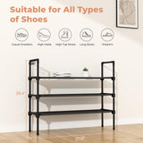 LANTEFUL 3 Tier Shoe Rack for Closet, Shoe Organizer with 5 Hooks, Long Shoe Shelf Storage for Shoe and Boot Stackable Free Standing Shoe Rack for Entryway, Garage, Small Spaces, Dorm, Black LANTEFUL