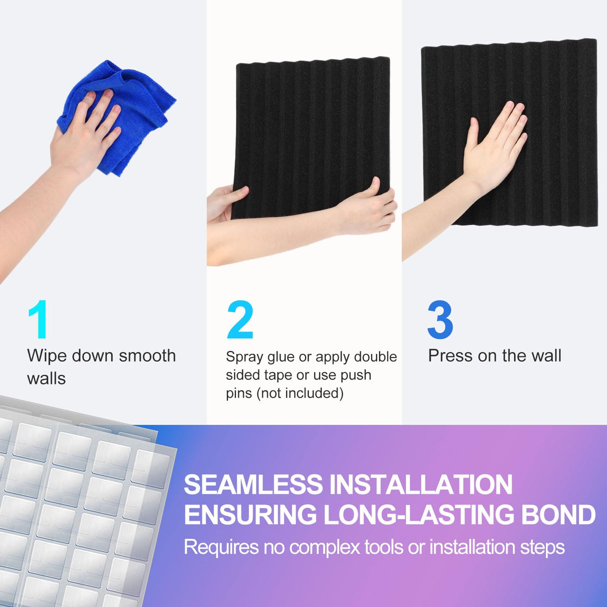 JBER 12 Pack Acoustic Foam Panels, 1" X 12" X 12" Sound Proof Foam Panels for Walls, High Desnsity Studio Soundproofing Wedges - Fire Resistant & Noise Absorbing for Studio, Office, Home (Black) JBER