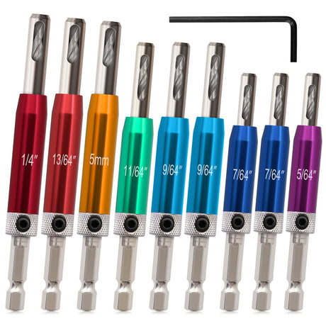 K Kwokker Self Centering Drill Bit Set 1/4" Hex Shank Vix Bit, 5/64" to 1/4" Center Drill Bit Set Custom Colorful Hinge Drill Bit Set for Metal Wood Cabinet Door Window Aluminum Copper Stainless Steel K Kwokker