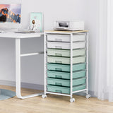 Rolling Storage Utility Cart Organizers with 8 Drawers and Wooden Tabletop for Living Room,Office,Classroom,Craft Room,Bedroom,Dorm,Green SYKIARIOL