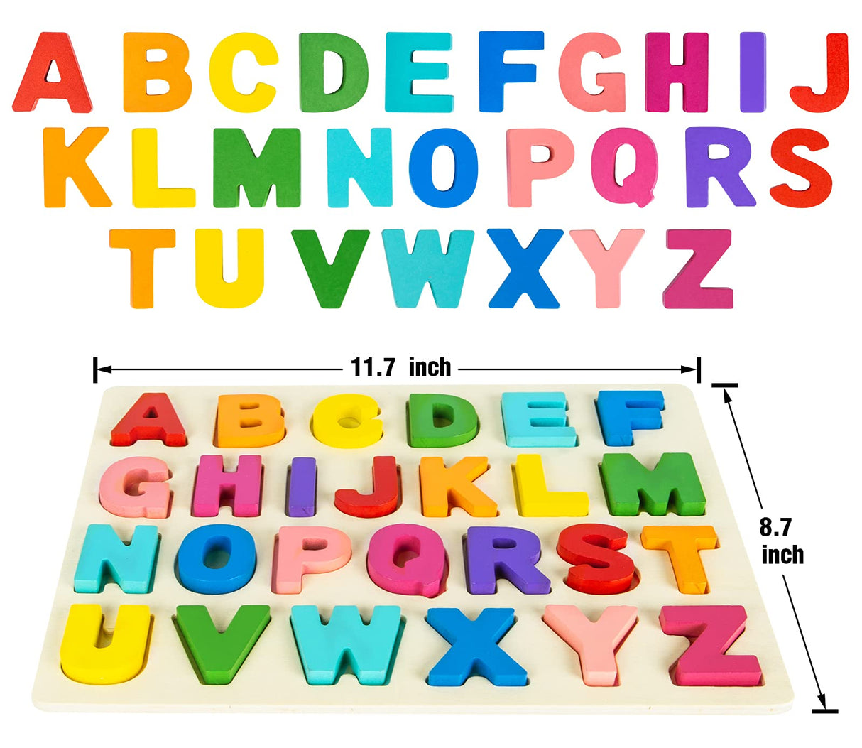 Alphabet Puzzle Wooden Puzzles for Toddlers 3 4 5 Year Old, ABC Puzzle Shape Alphabet Learning Puzzles Toys with Puzzle Board & Letter Blocks, Preschool Educational for Girls Boys Attmu