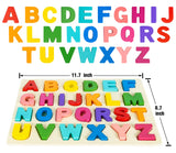 Alphabet Puzzle Wooden Puzzles for Toddlers 3 4 5 Year Old, ABC Puzzle Shape Alphabet Learning Puzzles Toys with Puzzle Board & Letter Blocks, Preschool Educational for Girls Boys Attmu