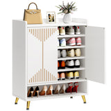 YITAHOME Shoe Cabinets,5-Tier White Shoe Storage Cabinet with Doors Modern Freestanding Wood Shoe Organizer Cabinet for Living Room Bedroom Hallway, Entryway, White&Gold YITAHOME