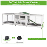 Esright 94.5'' Rabbit Hutch with 8 Wheels, Bunny Cage Two Run Rabbit Cage Outdoor Wooden Bunny Hutch Small Animal House with Removable Tray & Anti-Slip Ramp Esright