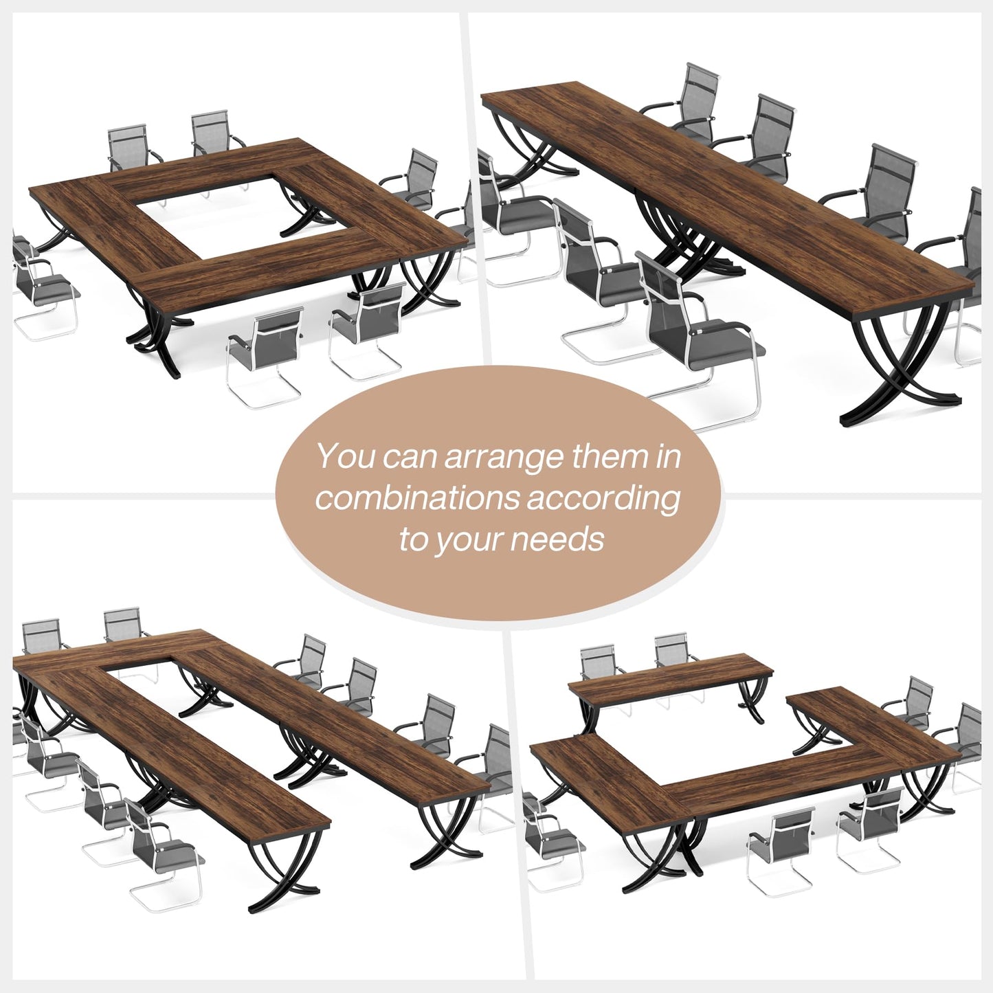 Tribesigns 13FT Conference Table for 12-16 People, 157 inch Long Rectangular Seminar Table with Strong Metal Frame, Business Furniture Boardroom Desk for Office Meeting Conference Room (4PCS, Brown)