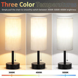 Fenmzee Bedside Table Lamps Set of 2-3 Color Temperatures Pull Chain Lamp with AC Outlet Charging Port, Small Round Night Stand Lamps for Bedroom Guest Room Office, Bed Side Light with E26 LED Bulbs Fenmzee