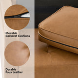 HULALA HOME Mid-Century Modern Faux Leather Loveseat Sofa with Movable Backrest Cushions, Button-Tufted 2-Seater Sofa with Wooden Legs, Small Love Seat Accent Couch for Living Bedroom, Camel HULALA HOME