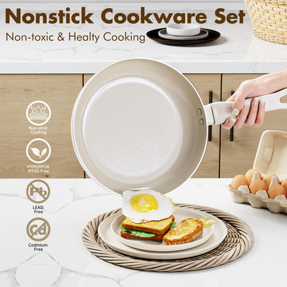 Pots and Pans Set Nonstick Ceramic Coating, 6 Pieces Kitchen Cookware Sets PFOA/PFOS Free Heat Resistant Kitchen Cooking Set Induction Pots and Pans with Casserole/Saucepan/Frying Pan&Lids