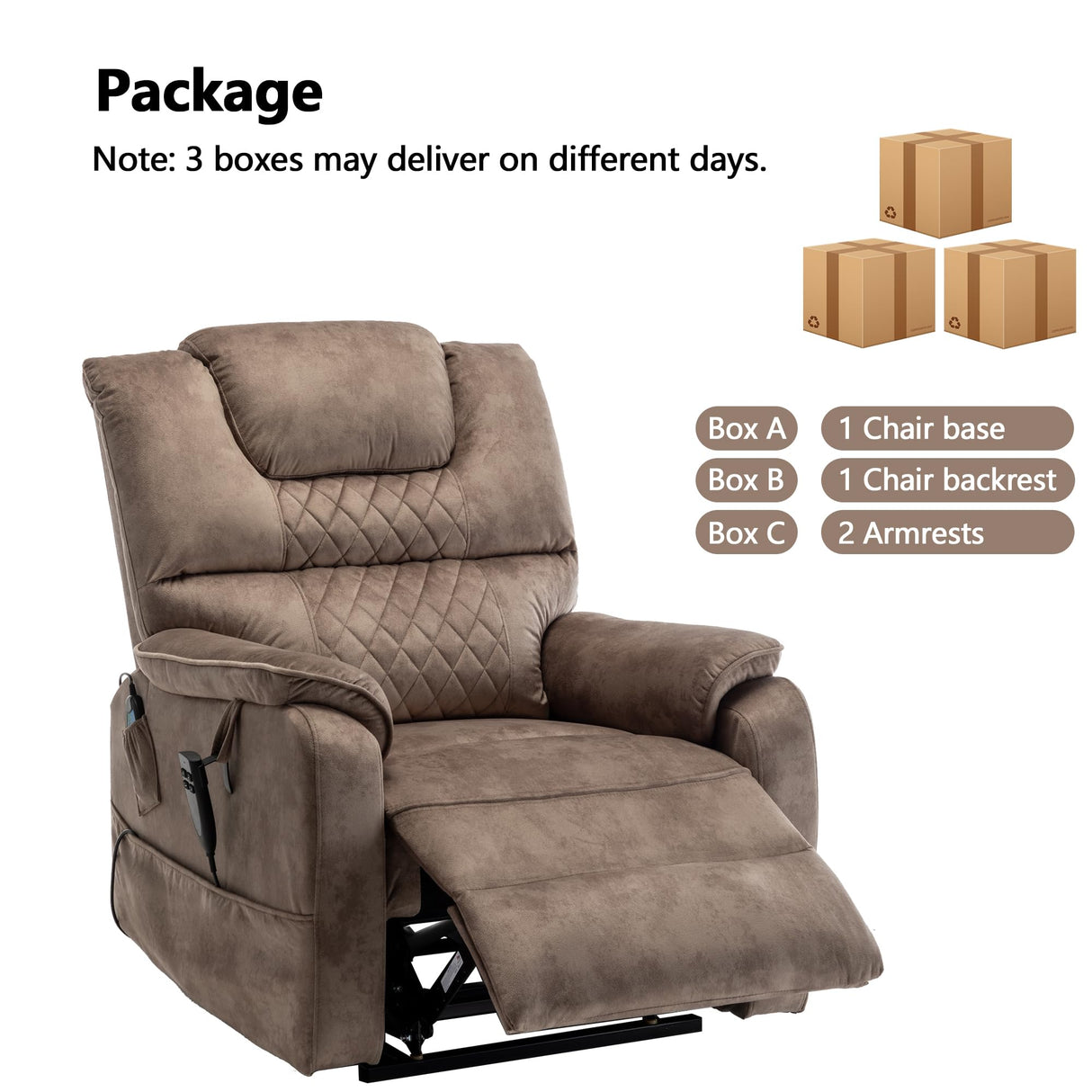 FUNECORP Power Lift Recliner Chair Recliners for Elderly,Lay Flat Velvet Tufted Recliner with Heat and Massage,Dual Motor Lounge Recliners for Living Room FUNECORP