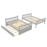 UOCFYK Full Over Full Wood Bunk Bed with Trundle for Kids Boys Girls,Solid Wood Bedframe w/Ladder & Safety Guardrails, Convertible into Twin Size Beds,No Box Spring Needed, Grey UOCFYK