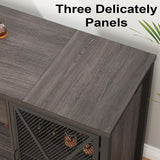 LVB Long Bar Cabinet with Fridge Space, Farmhouse Big Liquor Cabinet with Drawer Storage, Rustic Wood Metal Large Wine Cabinet with Rack, Modern Sideboard Buffet for Kitchen Dining Room, Gray, 70 Inch LVB