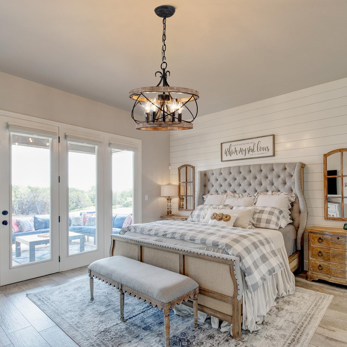 Curve Curio 15.7'' Farmhouse Chandelier, 5-Light Dining Room Light Fixture, French Country Rustic Chandelier for Entryway, Foyer, Bedroom, Living Room Curve Curio