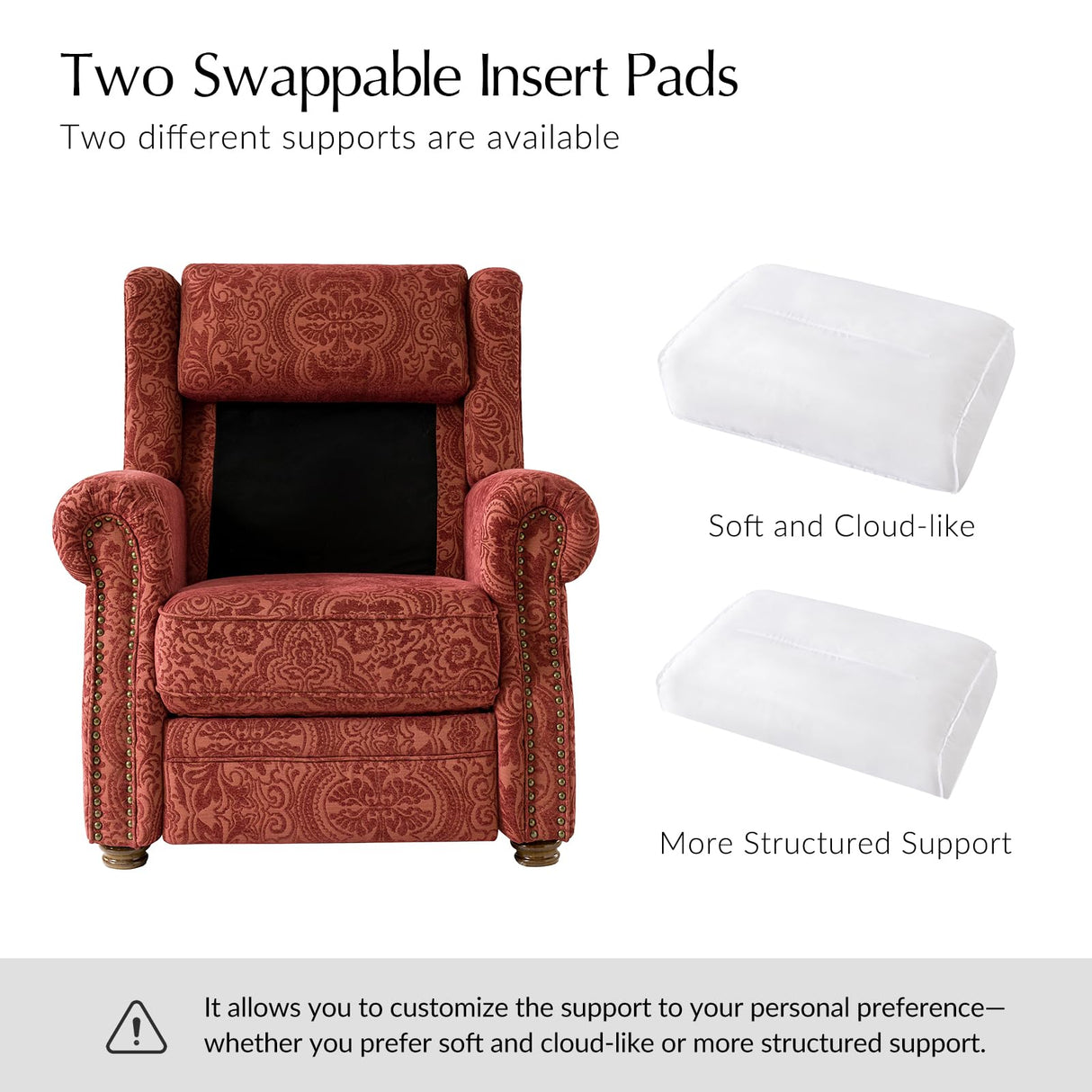 HULALA HOME Printed Fabric Manual Recliner, Traditional Push Back Recliner Armchair with Adjustable Backrest & Footrest, Comfy Upholstered Lazyboy Single Sofa with Nailhead Trim, Damask Floral HULALA HOME