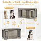 Rovibek 61 Double Dog Crate Furniture for 2 Dogs, Large Double Dog Kennel Furniture TV Stand, Furniture Style Dog Crates End Table, Wood Crates for Dogs Kennel Indoor Grey Rovibek