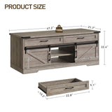 RALGEND 47" Farmhouse Coffee Table with Storage and 2 Drawers, Large Rustic Center Table with Sliding Barn Doors & Open Compartments, Wooden Coffee Table for Living Room, Greige