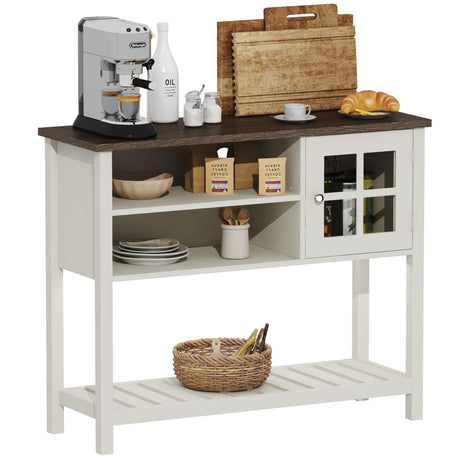 ChooChoo Farmhouse Coffee Bar Cabinet, Buffet Cabinet with Storage, Sideboard Buffet Cabinet with Glass Door, Console Table for Kitchen, Hallway, Entrance, White ChooChoo