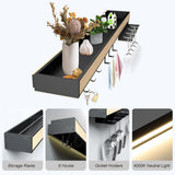 Floating Display Shelf with LED Light, 39 Inch Wall Mounted Wine Rack, Bar Unit Floating Shelves with 4 Wine Glass Holder, Light-Emitting Storage Display Stand for Entrance Kitchen Dining Room SLVUAFRN