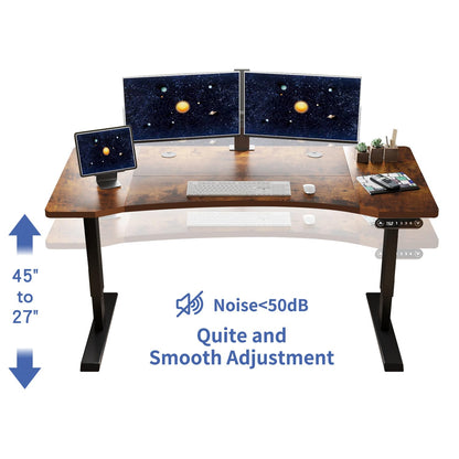 Electric Standing Desk,55 x 30 Inches Ergonomic Height Adjustable Desk with 4 Memory Settings, Stand Up Computer Desk for Home Office with Splice Board, Black Frame/Rustic Brown Top - WoodArtSupply