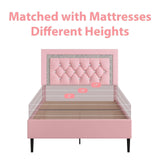BarnFurin Twin Bed Frame with Tufted Button Headboard, Upholstered Platform Bed Frame with Diamond Design, Wood Slat Support, No Box Spring Needed, Easy Assembly, Pink BarnFurin