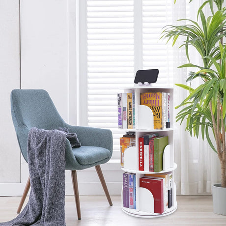 3-Tier Rotating White Display Bookcase for Kids and Adults Kathring