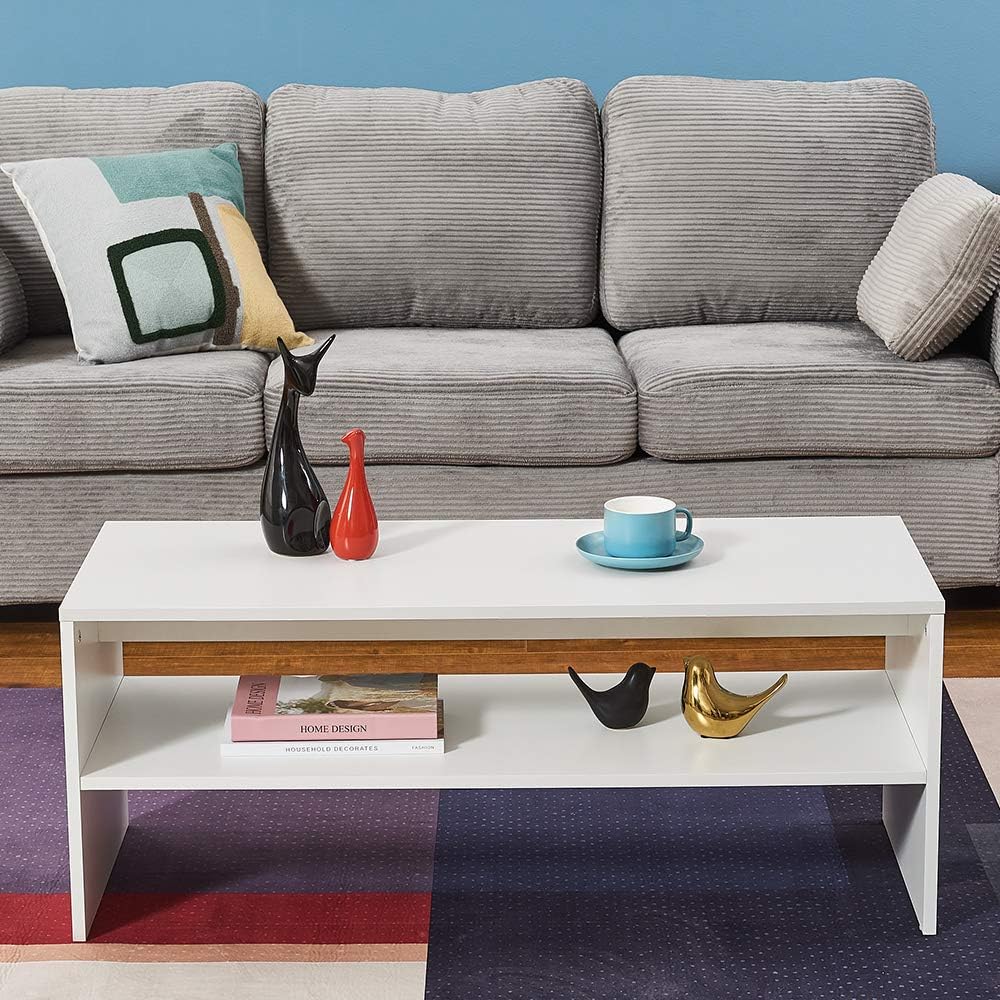 Panana 2-Tier Coffee Table Simple Couch Sofa Side End Table Tea Accent Table for Living Room Office, 39.4" x 15.7" x 15.7" (White) Panana