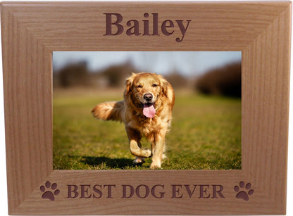 Custom Best Dog Ever - Laser Engraved Natural Alder Wood Hanging/Tabletop Wooden Picture Photo Frame - Add Your Dogs Name (4x6-inch Horizontal) - WoodArtSupply