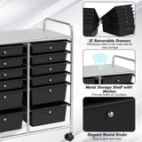COSTWAY 12-Drawer Rolling Storage Cart, Moveable Art Craft Organizer W/Lockable Wheels, Metal Shelf, Files Arrangement Tools Makeup Storage Cart for Office, Home, School (Black) COSTWAY