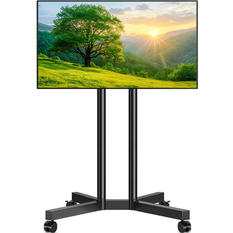 Rfiver Rolling TV Stand for 32-70 Inch TVs, Mobile TV Stand with Upgraded Wheels up to 88lbs, Height Adjustable Mobile TV Cart on Wheel, Portable TV Stand for Bedroom, Living Room, Home, Office Rfiver