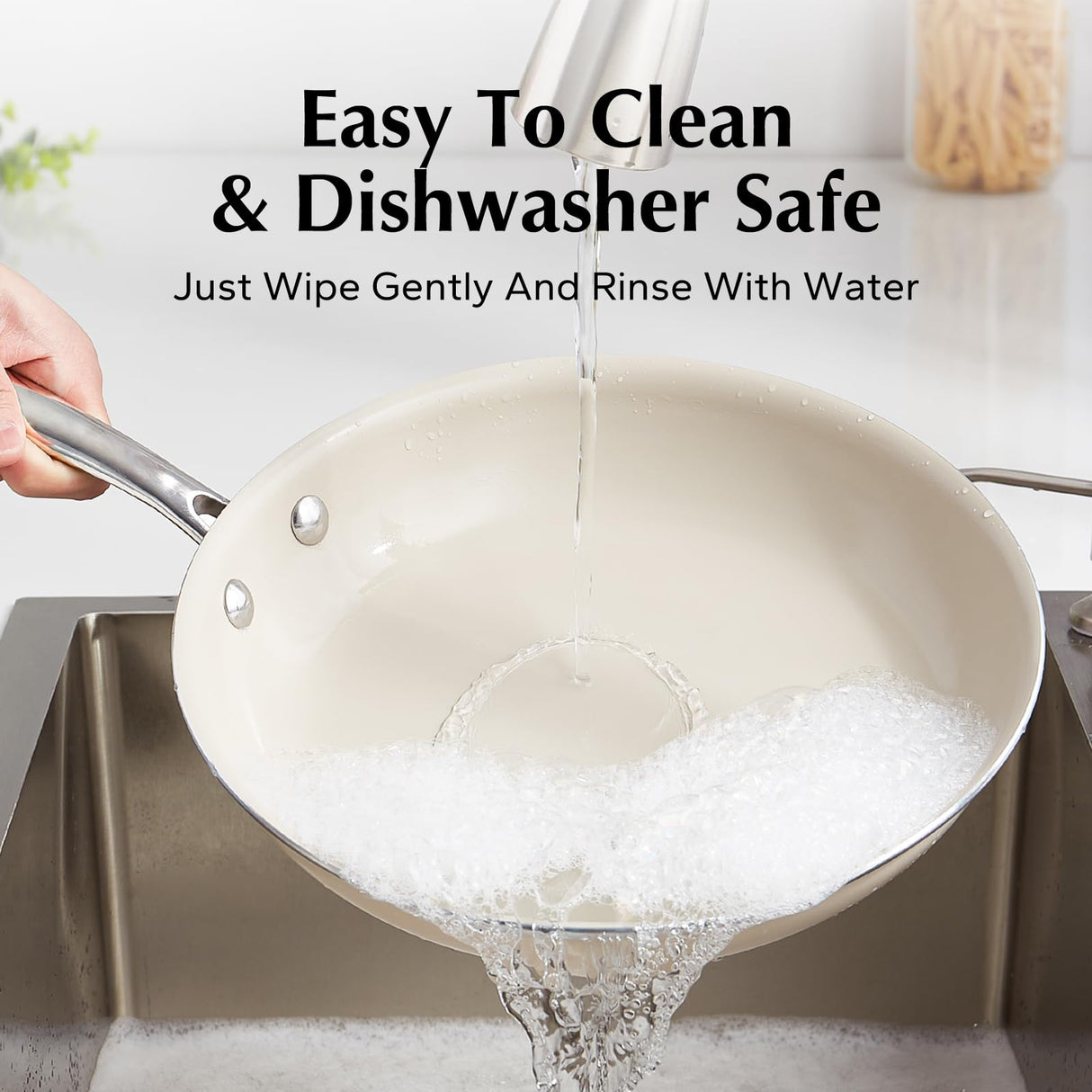 Redchef Nonstick Frying Pans Set, Ceramic Pan Skillet, Non Toxic Pans for Cooking, 8" 9.5" 11" Ceramic Frying Pan Set PFAS & PTFE & PFOA Free with Stay Cool Handle, Dishwasher & Oven Safe, Beige White Redchef