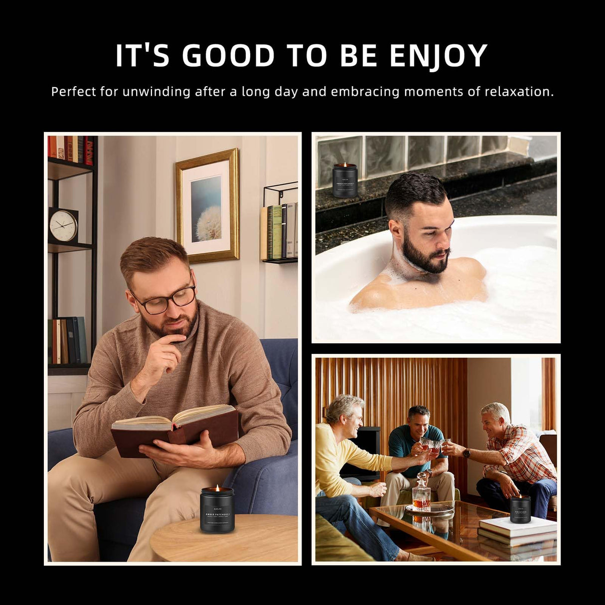 Scented Candles Set | Men Candle Set, Scented Candles for Home, Gifts for Men Aromatherapy Gift Set - 4 Pack Manly Gifts Soy Candle of Leather/Smoke & Vanilla/Oak/Lavender Auelife