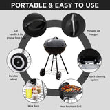 18 Inch Portable Charcoal Grill with 4 Legs and Wheels for Outdoor Cooking Barbecue Camping BBQ Coal Kettle Grill - Heavy Duty Round with Thickened Grilling Bowl for Small Patio Backyard Papapacks