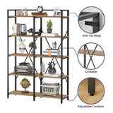 BON AUGURE 5-Tier Vintage Oak Industrial Bookshelf - Heavy Duty Etagere Shelving Unit for Home & Office BON AUGURE