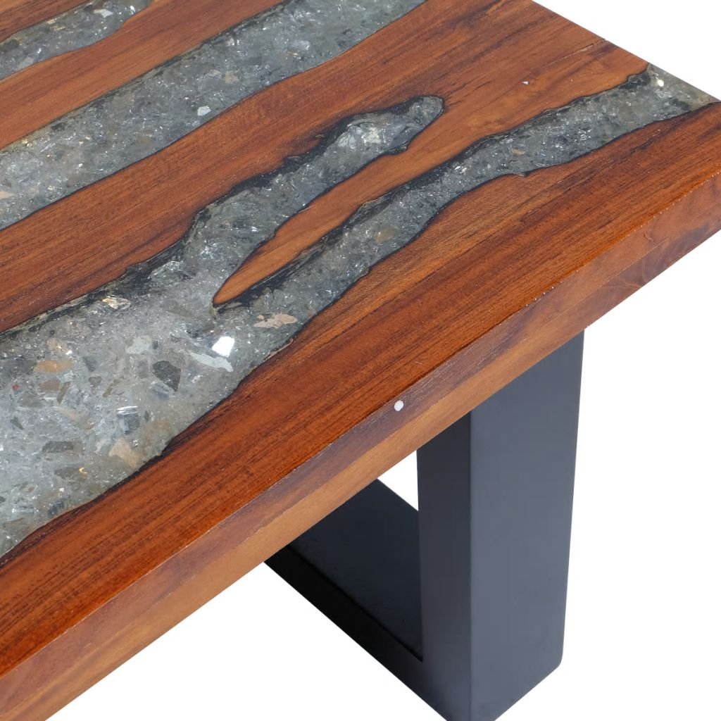 Festnight Wood Coffee Side Table Rectangle Teak Resin End Table Handmade for Living Room Home Decor Furniture 39.4" x 19.7" x 15.7" - WoodArtSupply