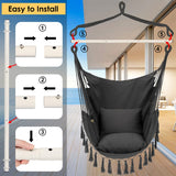 Y- STOP Hammock Chair Hanging Rope Swing, Max 500 Lbs, 2 Cushions Included, Large Macrame Hanging Chair with Pocket, Cotton Weave for Superior Comfort, Durability (Dark Grey) Y- STOP