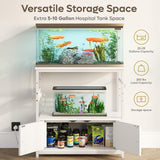 Bestier 20-29 Gallon Fish Tank Stand with Power Outlets, Metal Long Aquarium Stand with Storage Cabinet, 31x15 Reptile Terrarium Stand with Horizontal Gold Line, Stainless Hooks, 350 Lbs(White) Bestier