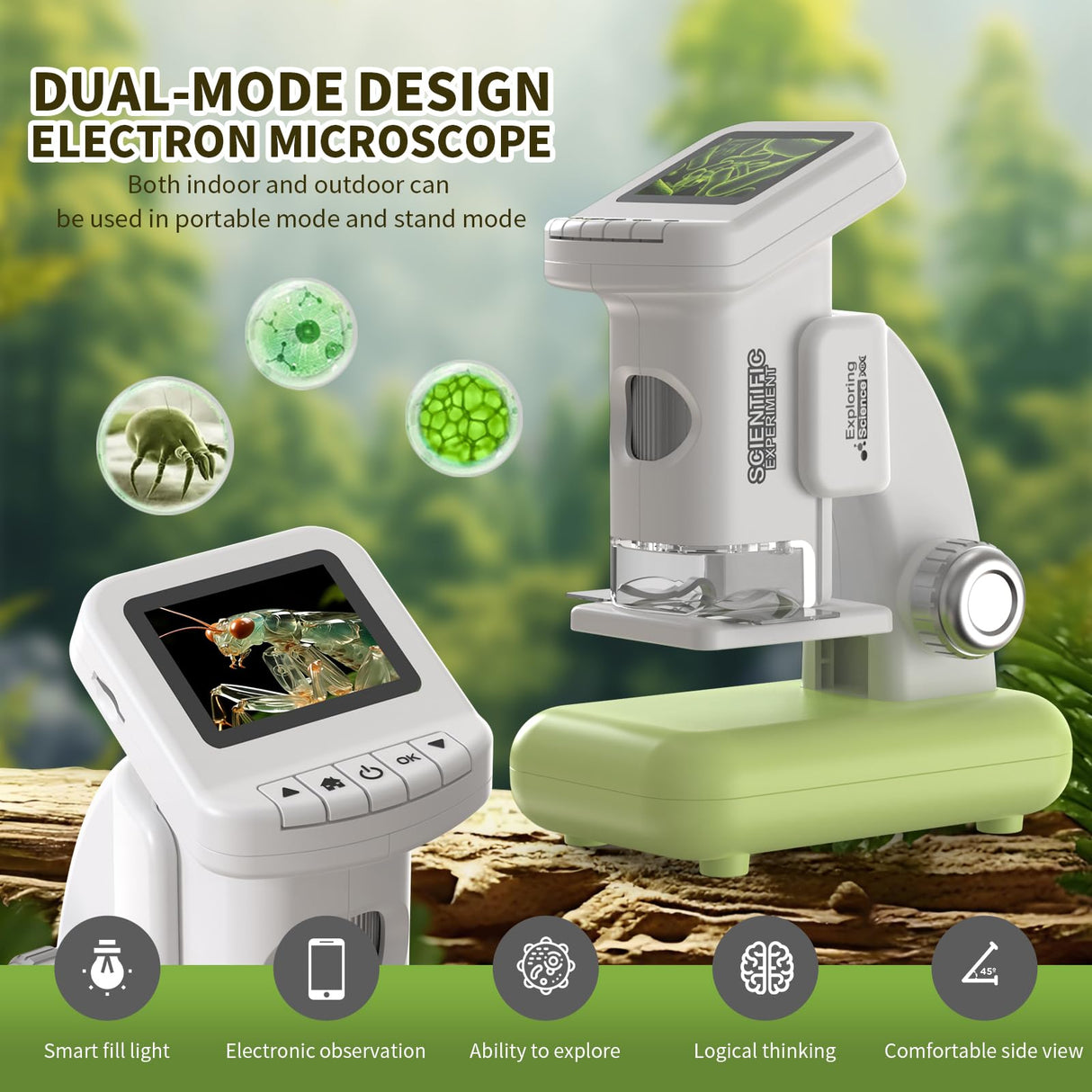 1200X Microscope for Kids with 2 inch Screen STEM Digital Science Kit Rechargeable Handheld Zoom 32GB SD Card Slides Photo and Video Gift for Kids Ages 6 to 12 (Green) WSDMIC