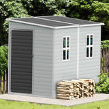 CDCASA 4x8 FT Resin Lean to Shed, Waterproof Outdoor Storage Shed with Floor, Plastic Tool Shed for Outside, Backyard, Patio, Poolside, Bike, Grey CDCASA
