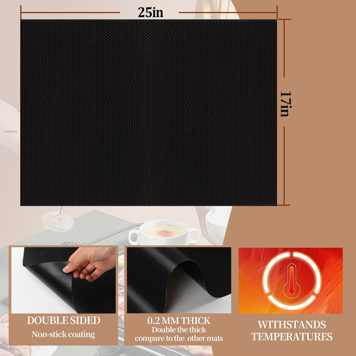 METAONLY Grill Mats For Outdoor Grill, Bbq Grill Cooking Mat, Bbq Grilling Mat, Non Stick Grill Sheets 17" X 25"，4 Pack