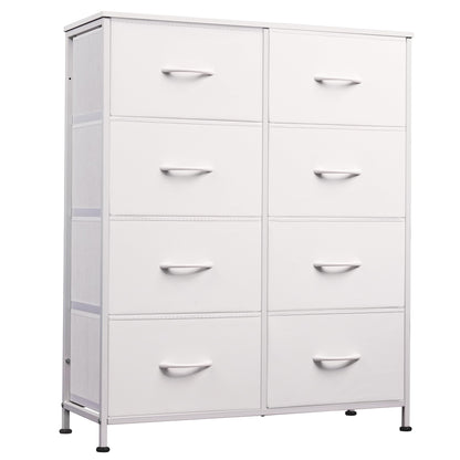 WLIVE Fabric Dresser for Bedroom, Tall Dresser with 8 Drawers, Storage Tower with Fabric Bins, Double Dresser, Chest of Drawers for Closet, Playroom, Dormitory, White